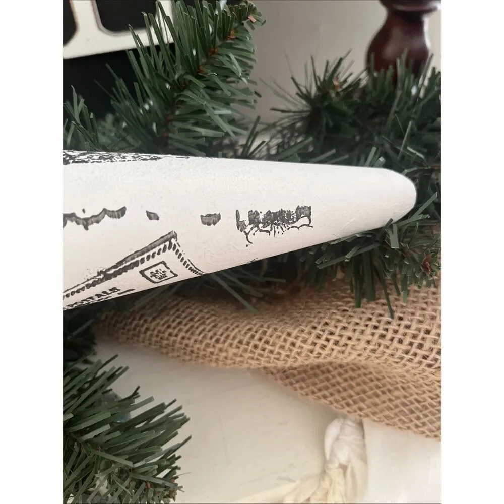 Up Cycled Alabaster Painted Black Stenciled Wooden Rolling Pin Farmhouse Decor
